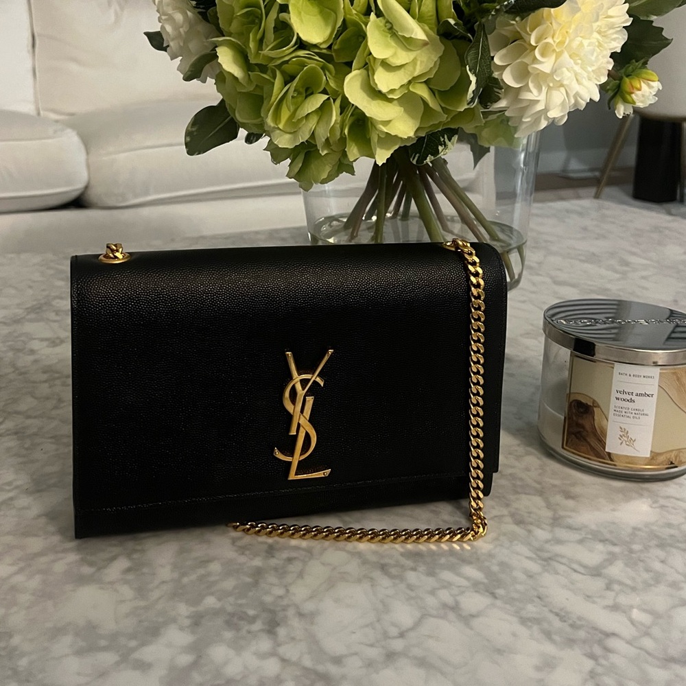 Yves Saint Laurent Black Clutch with Gold Chain